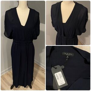 Rag&Bone Amelie Midi Dress Size S V Neck Elastic Waist Draped Sleeve Lined Crepe